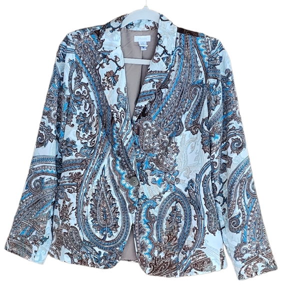Chico's Women's Scarf Print Jacket Size 0/XSmall Silky Feel Polyester - Picture 1 of 6